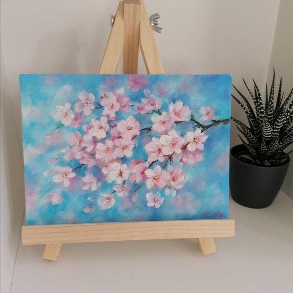 Cherry Blossom Original oil Painting on canvas Small floral art Flower painting gift for her wall art Home decor