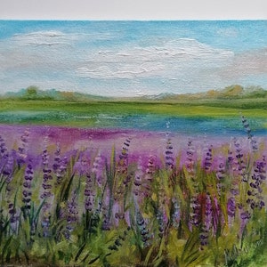 Landscape Lavender oil Painting on canvas Original Purple lavender Fields Meadow floral art Mother&#39;s day gift