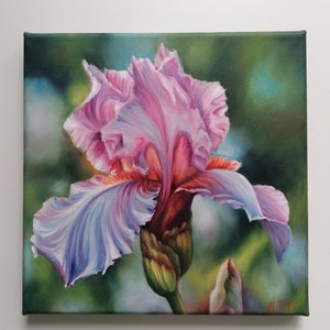 Purple Iris Oil painting on canvas Realistic flower Original art Handmade item Fine art Gift for her