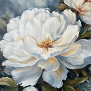 White Peonies Oil Painting Original on canvas Floral Wall art Realistic Flowers Hand painted Unique Artwork Ready to hang