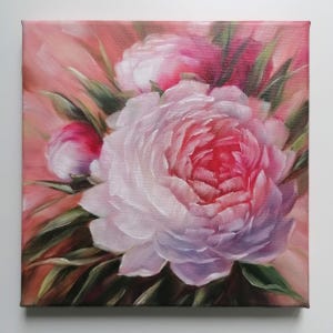 Peony flower Original oil Painting Bouquet of peony Flowers Floral art framed Hand painted
