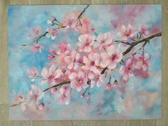 Cherry Blossom Painting Original Floral Oil on Canvas Spring