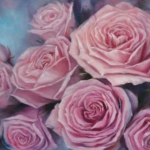 Rose Ölgemälde original rosa Blush Rosen Blumen Wand Kunst Geschenk für sie