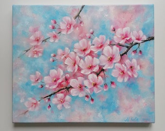 Cherry Blossom Painting Original Floral Oil on Canvas Spring