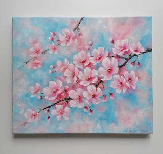 Cherry Blossom Painting Original Floral Oil on Canvas Spring