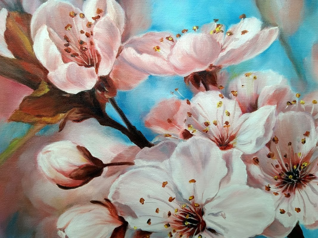 Cherry Blossom Branch Original Oil Painting Realistic Oil Painting