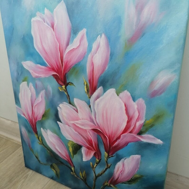 Peinture à lhuile de magnolia sur toile Peinture de fleur originale Art mural image 6