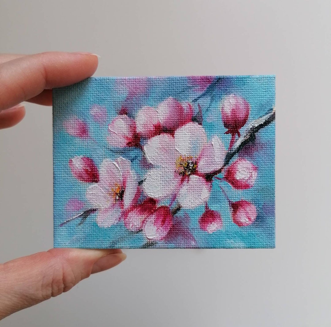 Cherry Blossom Oil Painting Small Original Floral Fine Art Mini ...