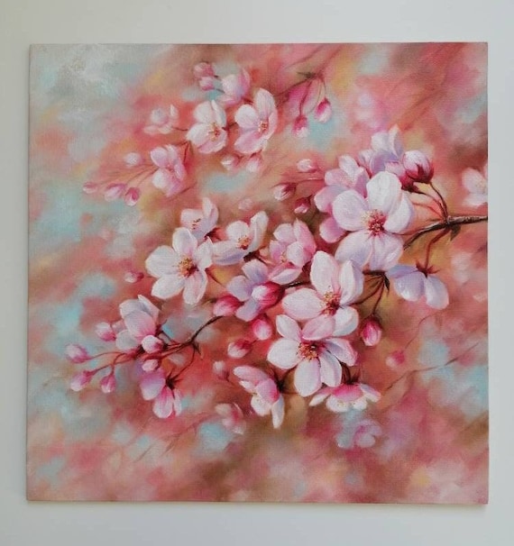 Cherry Blossom Painting Original Floral Oil on Canvas Spring