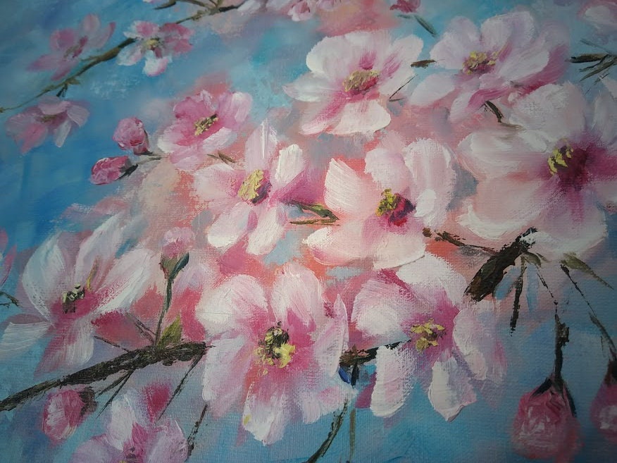 Cherry Blossom Painting Original Floral Oil on Canvas Spring Flowers ...