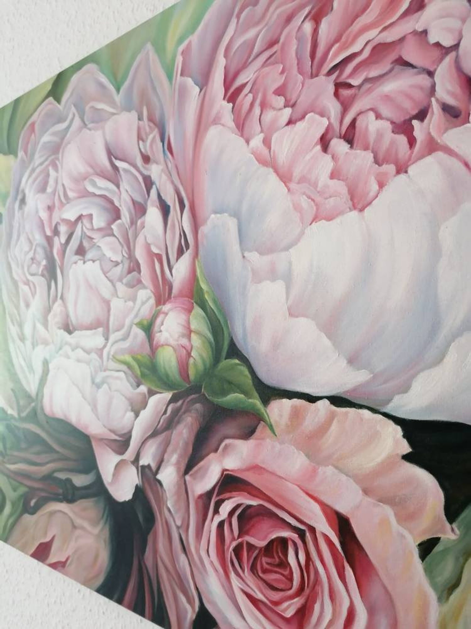 Peony Oil Painting on Canvas Original Floral Art Blush Pink Flowers ...