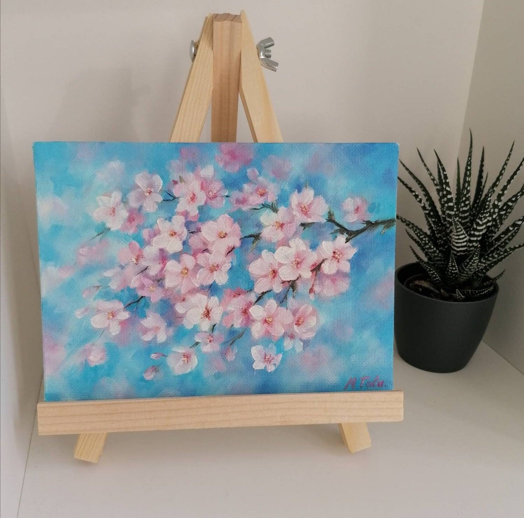 Cherry Blossom Original Oil Painting on Canvas Small Floral Art Flower ...