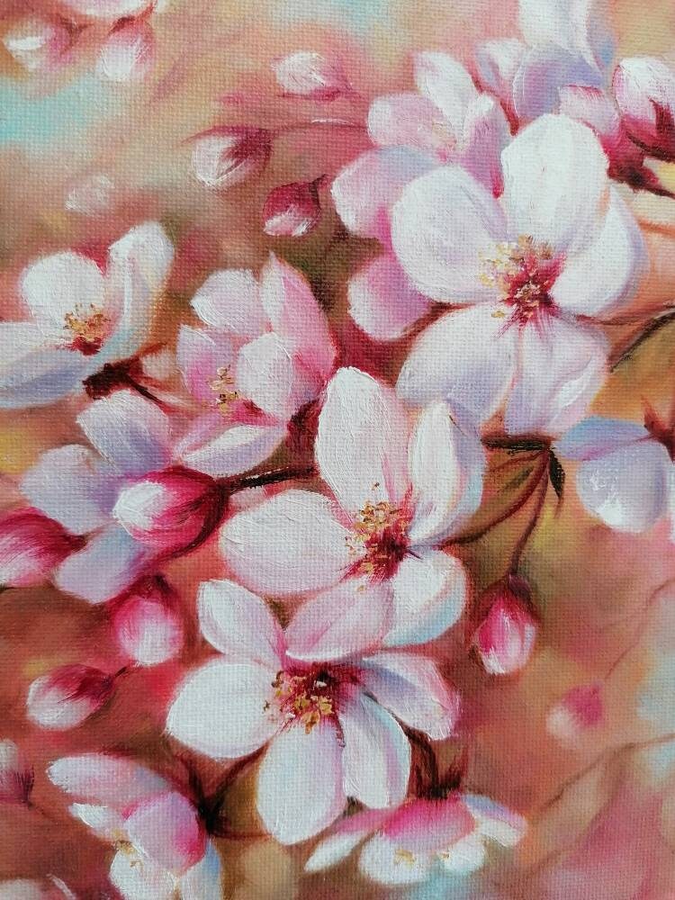 Cherry Blossom Painting Original Floral Oil on Canvas Spring - Etsy