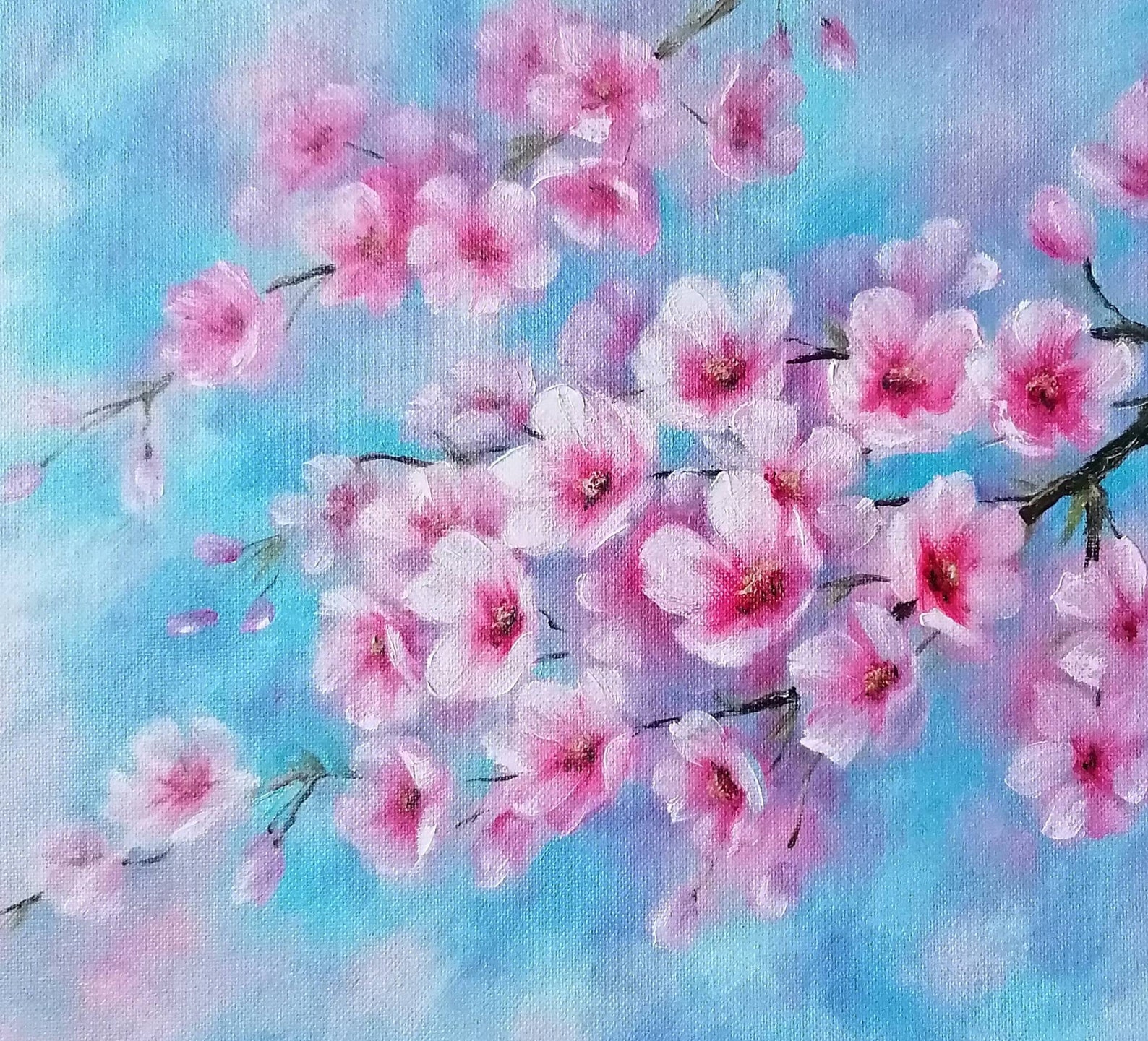 Cherry Blossom Painting Original Floral Oil on Canvas Spring Etsy