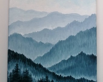 Blue Ridge Mountains schilderij origineel olieverf op doek Blue Ridge Mountain kunst muur hengsels