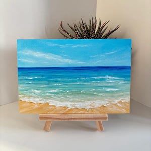 Ocean waves beach small oil painting Miniature Seascape original Small coastal art Wall art Home decor