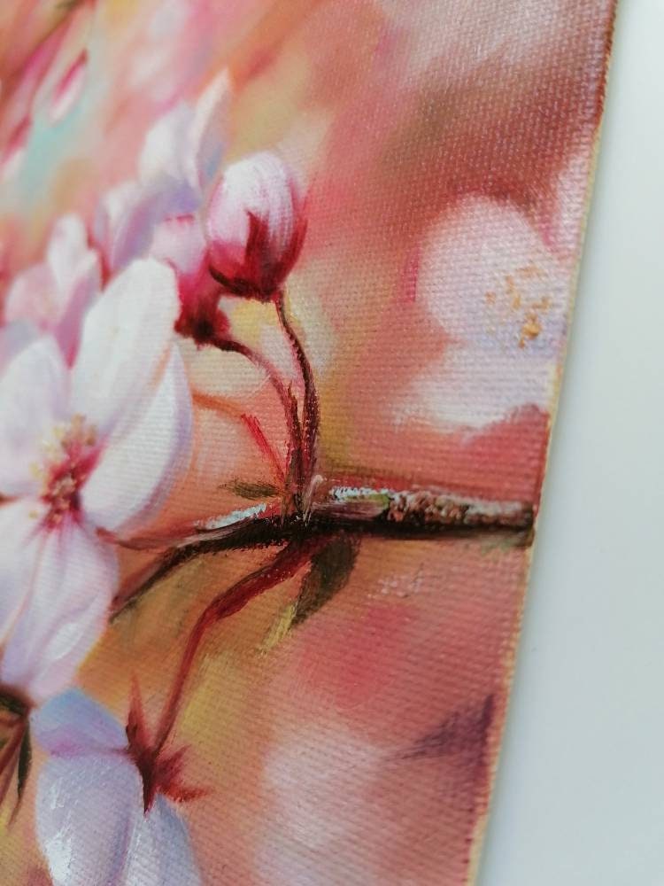 Cherry Blossom Painting Original Floral Oil on Canvas Spring - Etsy
