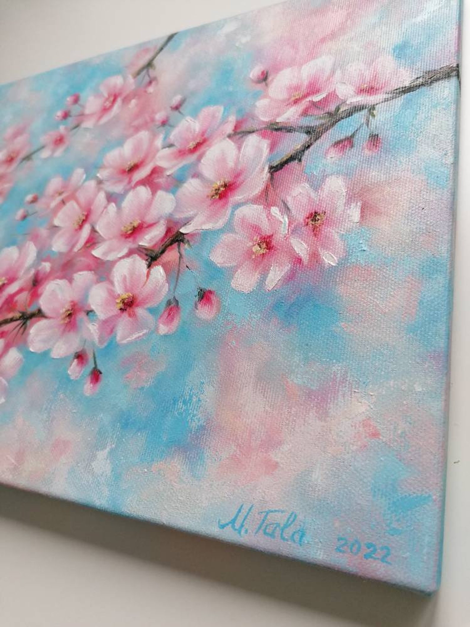 Cherry Blossom Painting Original Floral Oil on Canvas Spring - Etsy