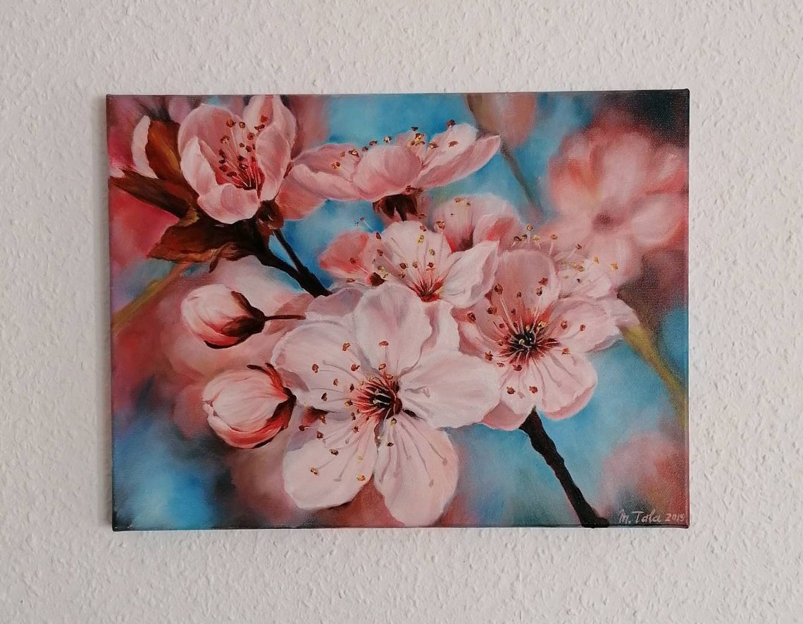 Cherry Blossom Branch Original Oil Painting Realistic Oil Painting on
