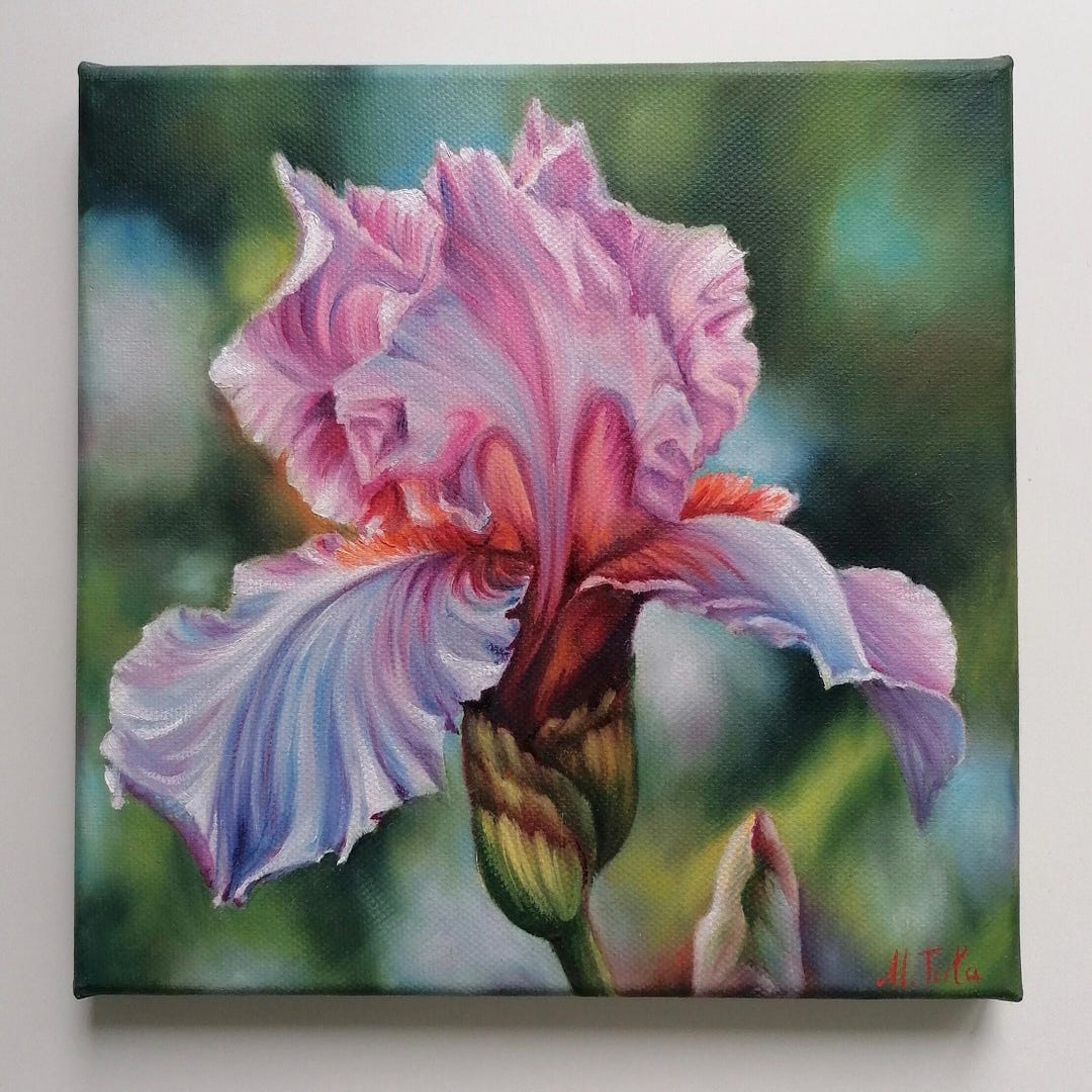 Purple Iris Oil Painting on Canvas Realistic Flower Original Art ...