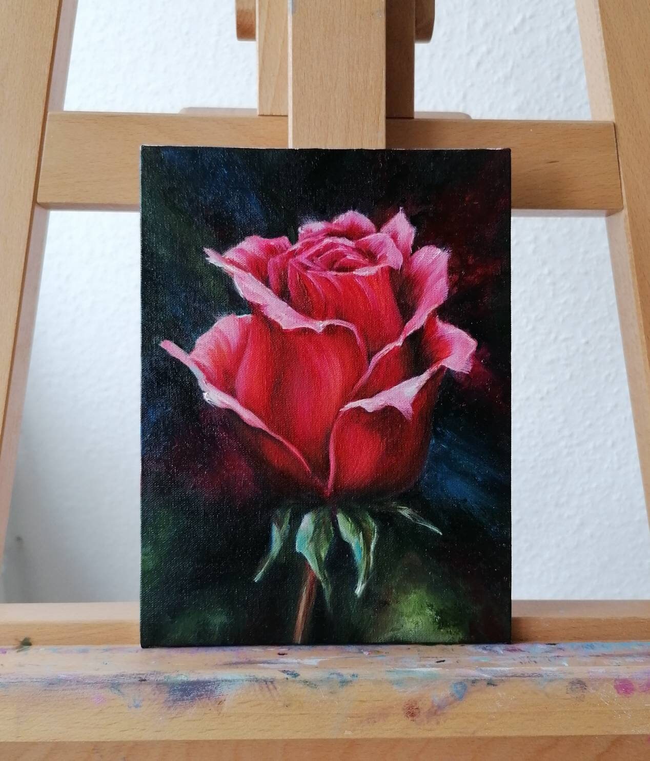 Red Rose on Dark Oil Painting Original Small Painting Fine Art - Etsy