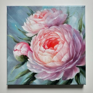Peony flower Original oil Painting Flowers Floral canvas art Bouquet of peony Gift for her Hand painted Ready to hang
