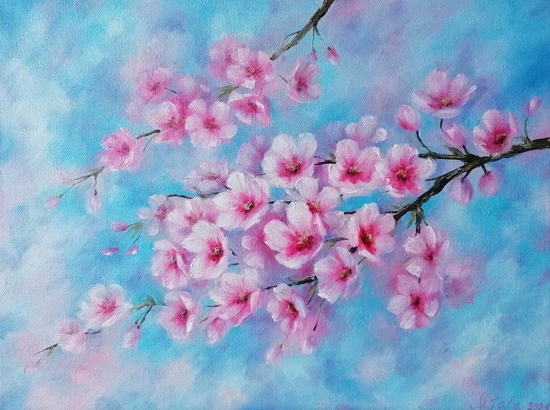 Cherry Blossom Painting Original Floral Oil on Canvas Spring