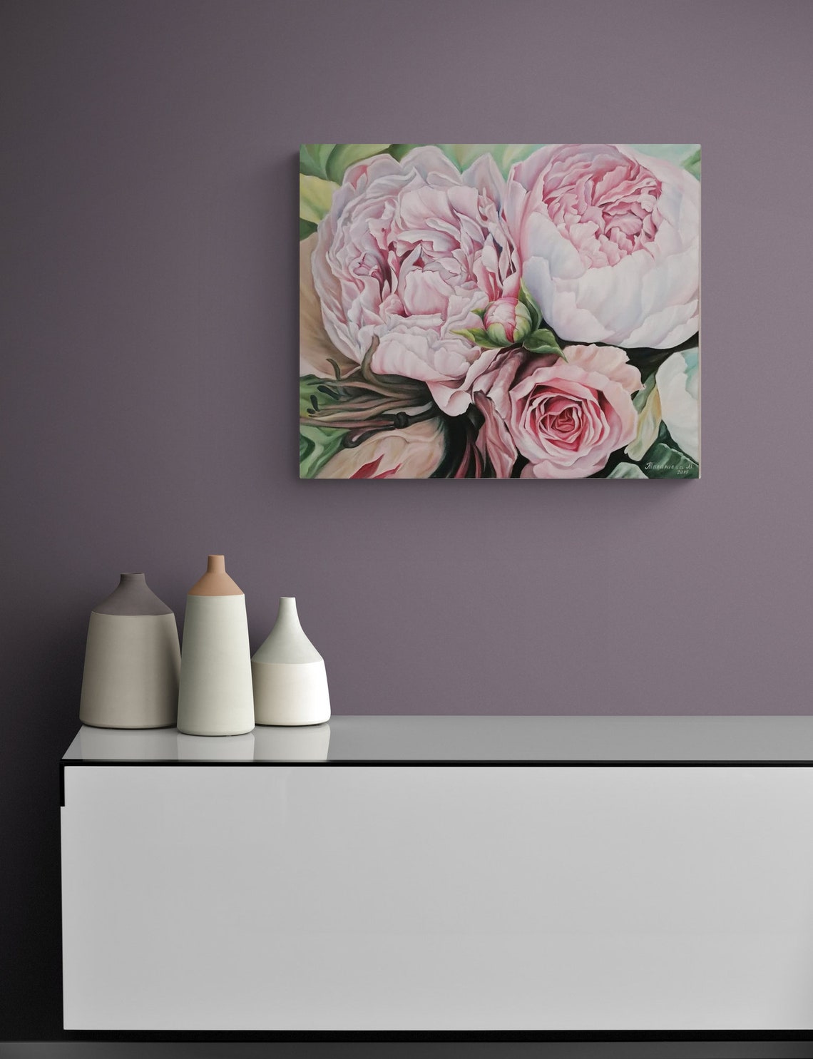 Peony Oil Painting on Canvas Original Floral Art Blush Pink Flowers ...
