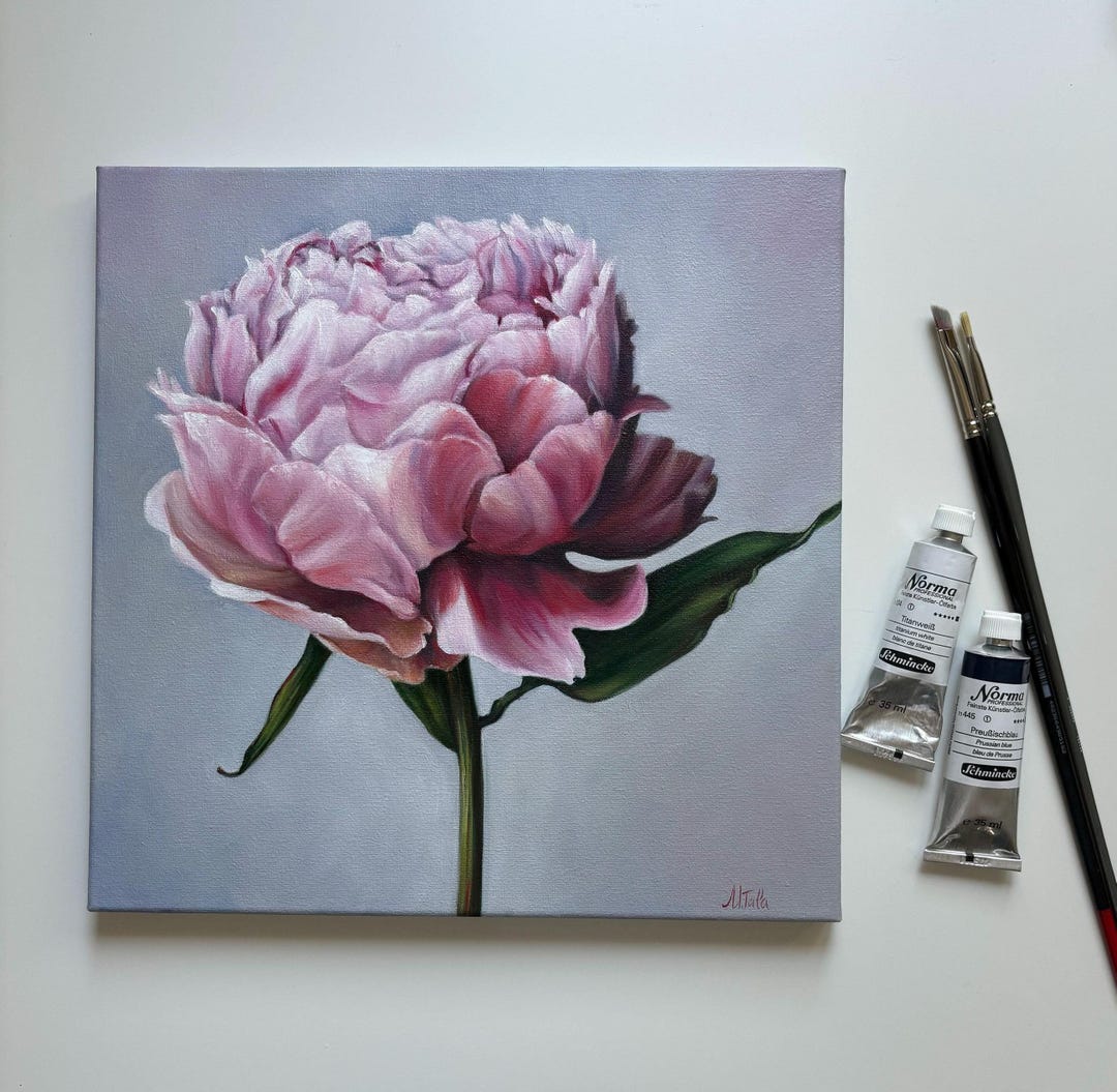 Pink Peony Oil Painting on Canvas Original Floral Fine Art Wall Art ...