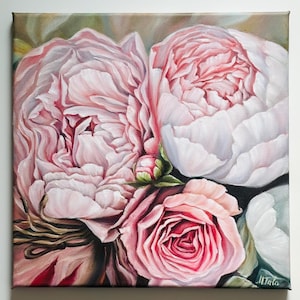 Pink Peony small Oil Painting original Spring floral art Flower Home decor