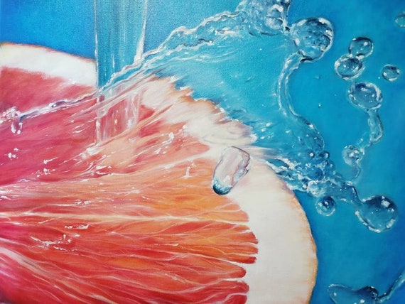 Grapefruit slice oil painting on canvas Hyper Realism Bright picture for the interior