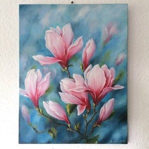 Peinture à lhuile de magnolia sur toile Peinture de fleur originale Art mural image 8