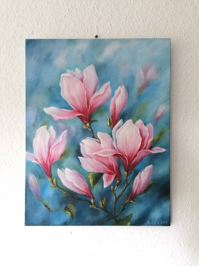 Peinture à lhuile de magnolia sur toile Peinture de fleur originale Art mural image 8