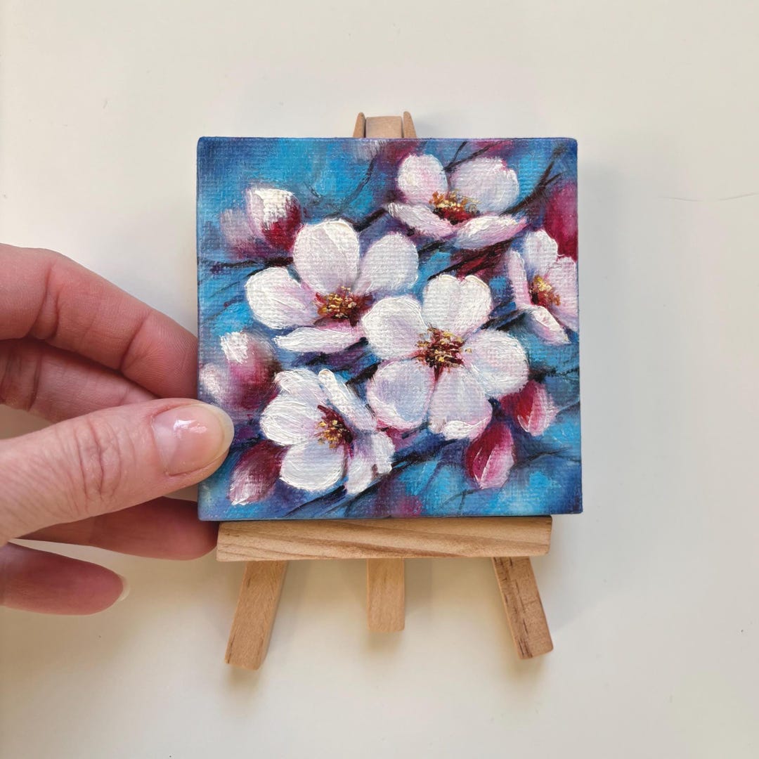 Cherry Blossom Small Oil Painting Original Fine Art Tiny Painting on ...