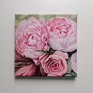 Pink Peony small Oil Painting original Spring floral art Flower Home decor