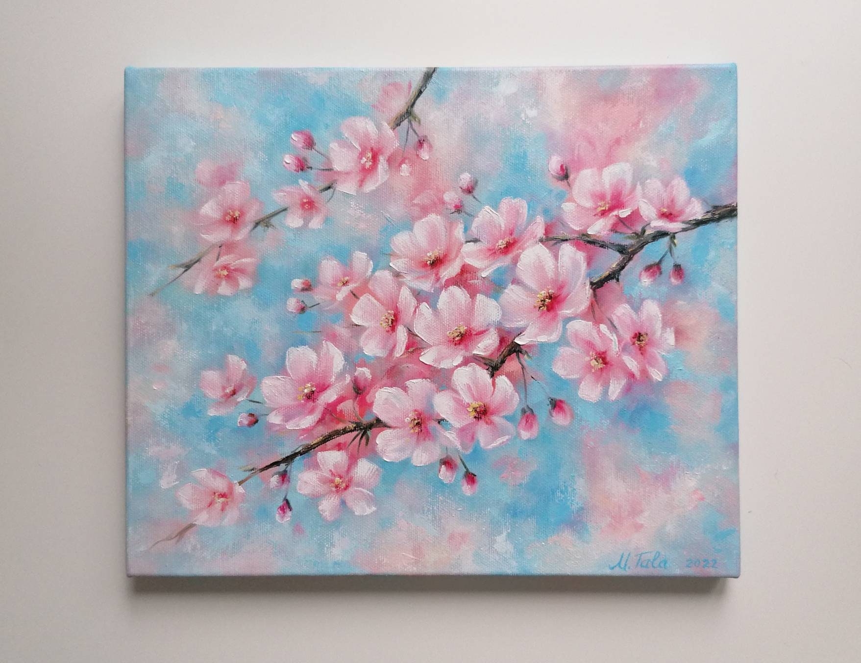 Cherry Blossom Painting Original Floral Oil on Canvas Spring Flowers ...