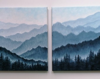 Navy Blue Ridge Mountains olieverf op canvas landschapsschilderij set originele muurkunst