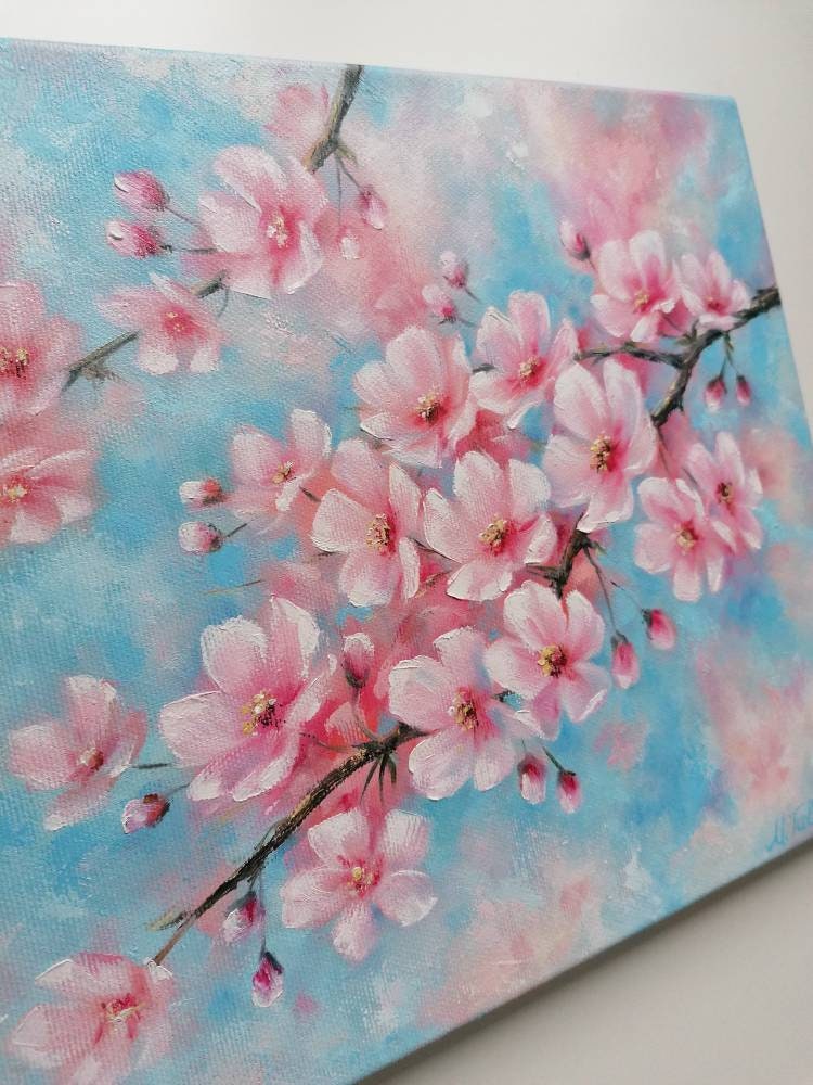 Cherry Blossom Painting Original Floral Oil on Canvas Spring Flowers ...