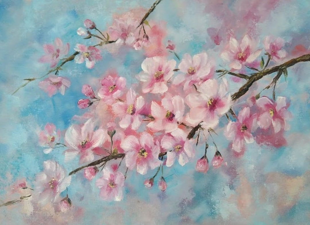 Cherry Blossom Painting Original Floral Oil on Canvas Spring