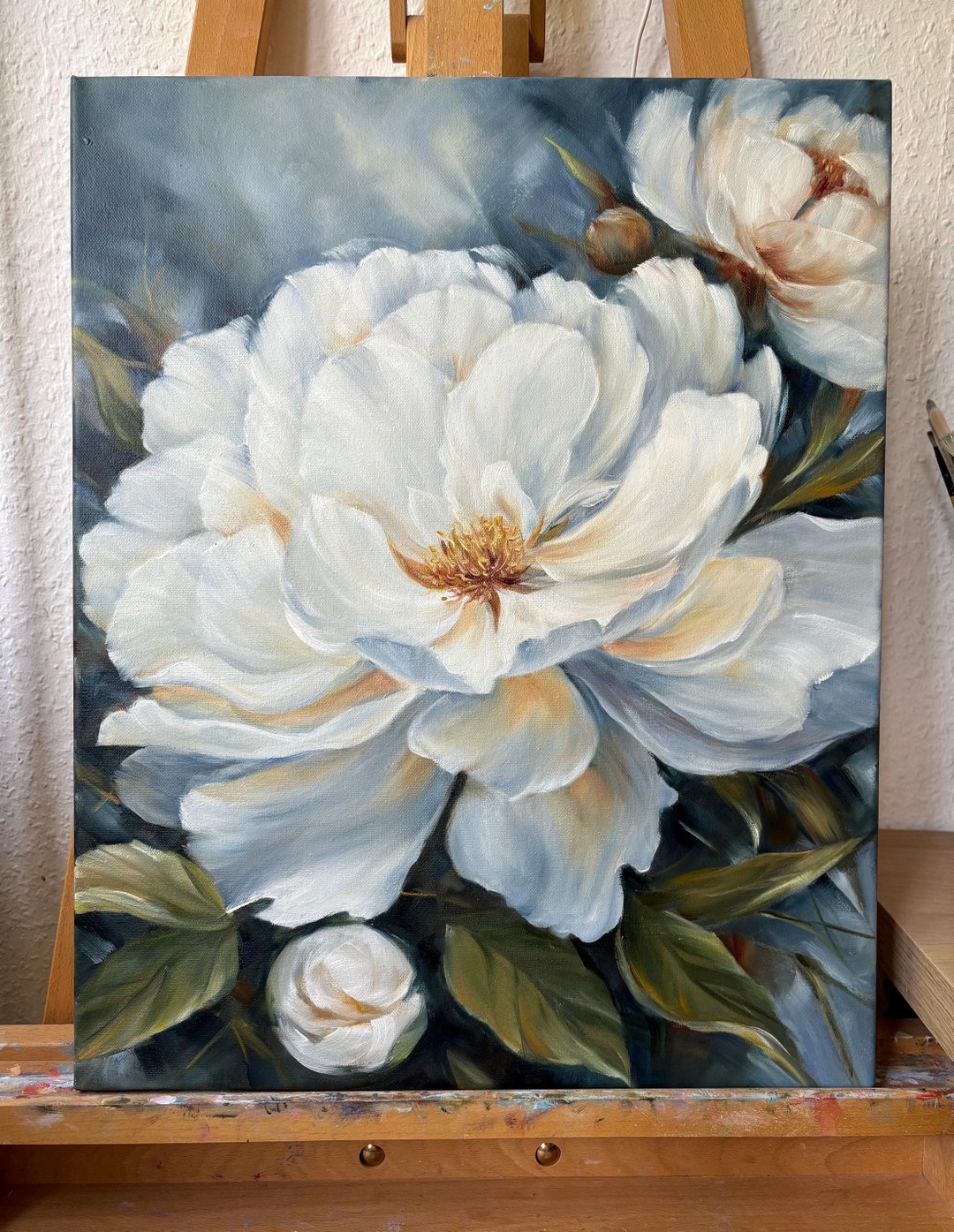 White Peony Flowers Oil Painting on Canvas Original Wall Art Hand ...