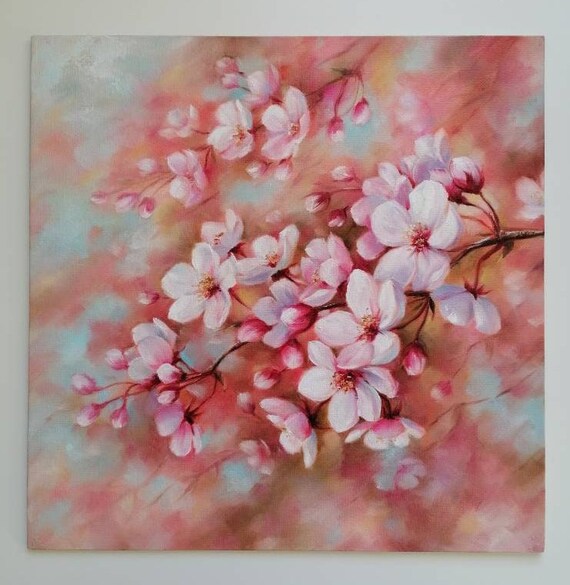 Cherry Blossom Painting Original Floral Oil on Canvas Spring