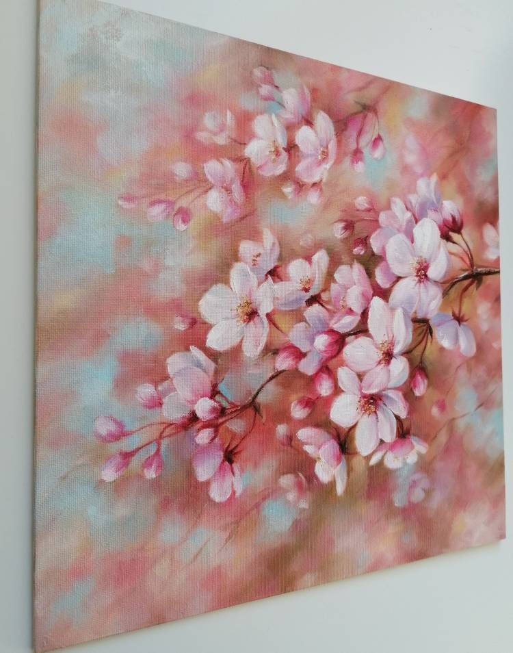 Cherry Blossom Painting Original Floral Oil on Canvas Spring - Etsy