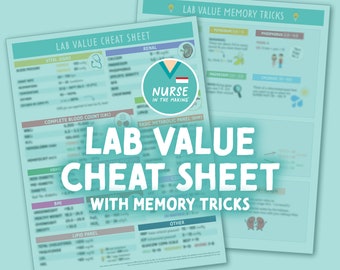 Lab Value Cheat Sheet + Memory Tricks | 2 Pages | 2023 Edition | Nursing Notes | Digital Download Only