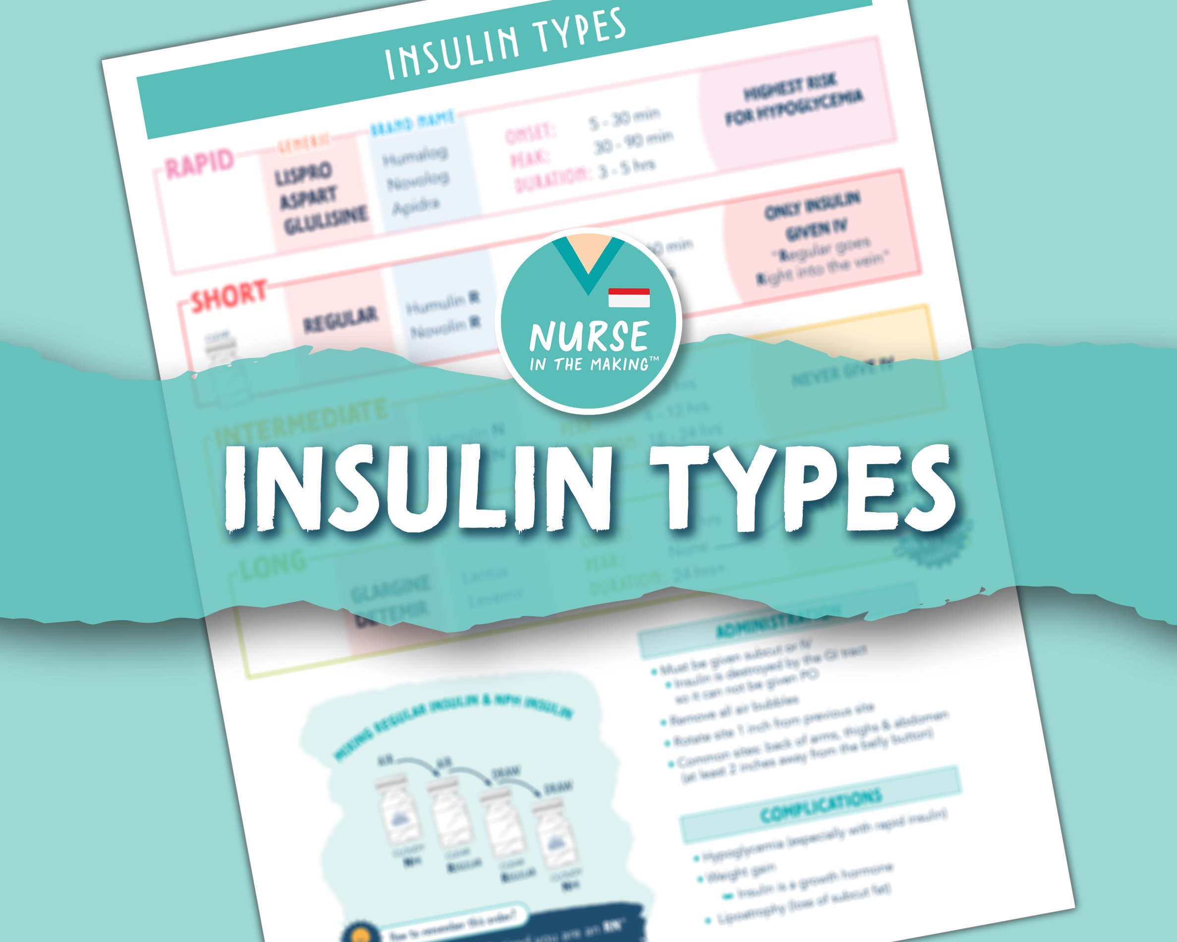 Insulin Types Cheat Sheet / Pharmacology / Nursing Notes Etsy