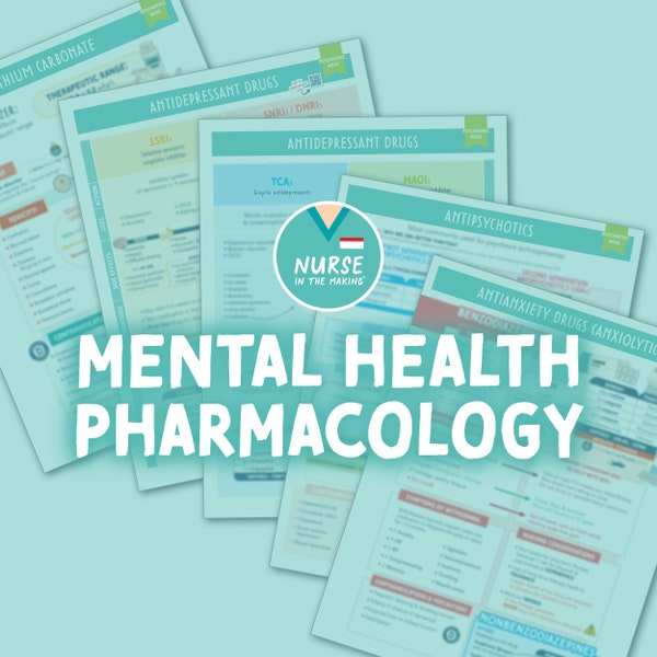 Mental Health Pharmacology Study Guide | 5 pages | 2023 Edition | Nursing Notes | Digital Download Only