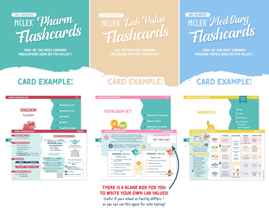 The Complete Flashcard Pack Nursing School Flashcards Etsy