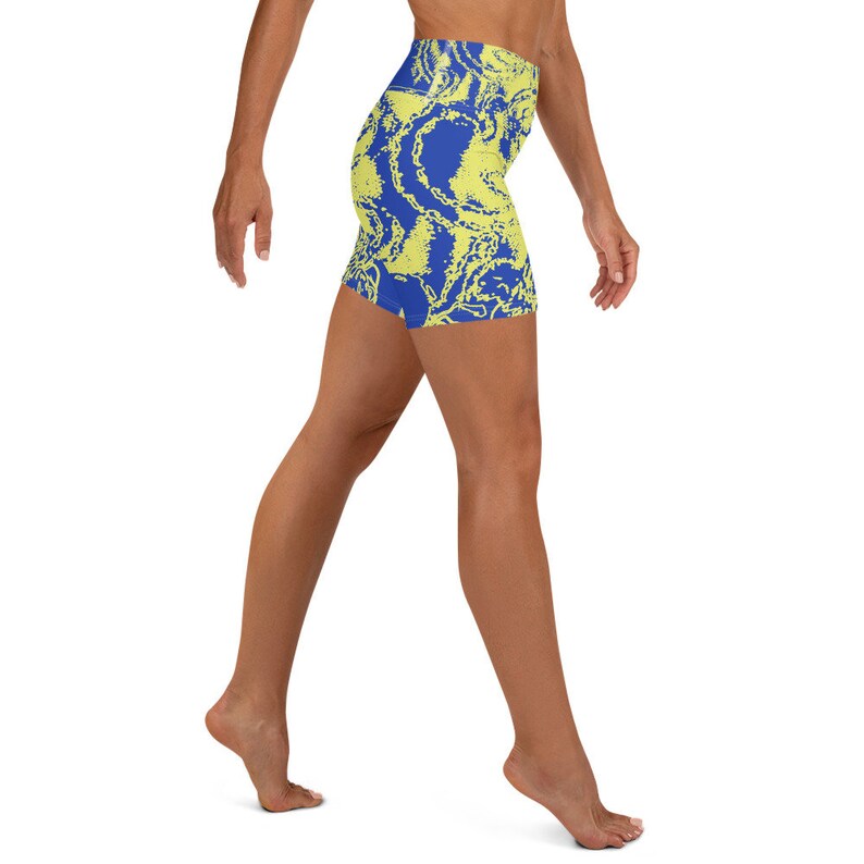 Pilates Yoga Comfortable Women/'s Gymnastics Shorts Every Sport Elastic A Lightweight Women/'s Patterned Design Abstract Blue And Yellow