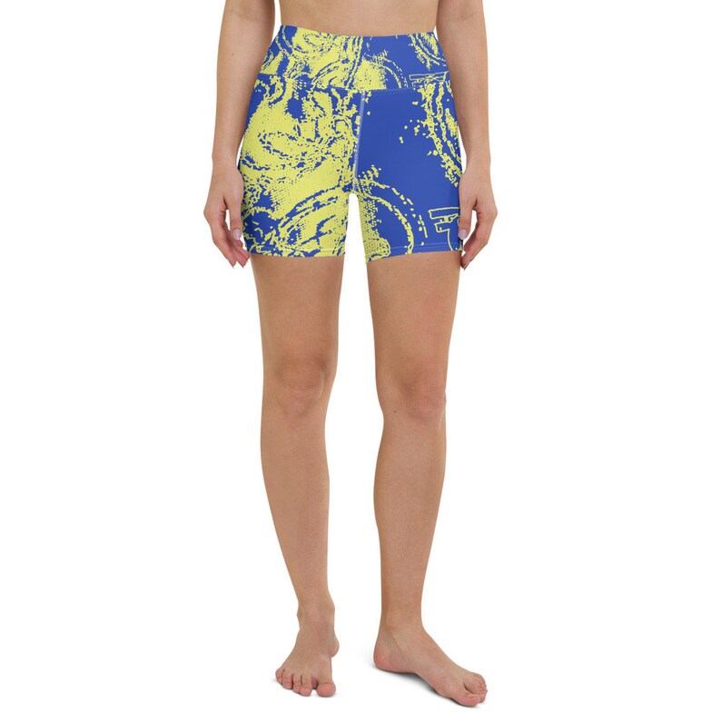 Pilates Yoga Comfortable Women/'s Gymnastics Shorts Every Sport Elastic A Lightweight Women/'s Patterned Design Abstract Blue And Yellow