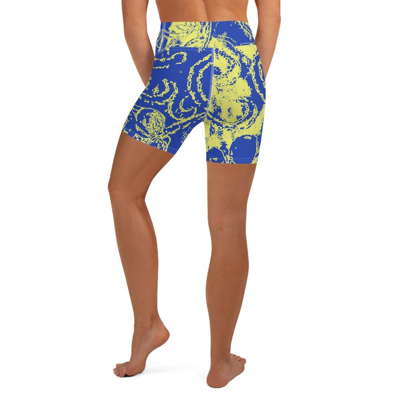 Pilates Yoga Comfortable Women/'s Gymnastics Shorts Every Sport Elastic A Lightweight Women/'s Patterned Design Abstract Blue And Yellow