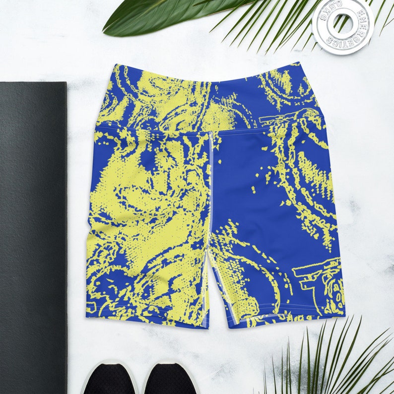 Women/'s Gymnastics Shorts Elastic Pilates A Lightweight Women/'s Patterned Design Abstract Blue And Yellow Comfortable Every Sport Yoga